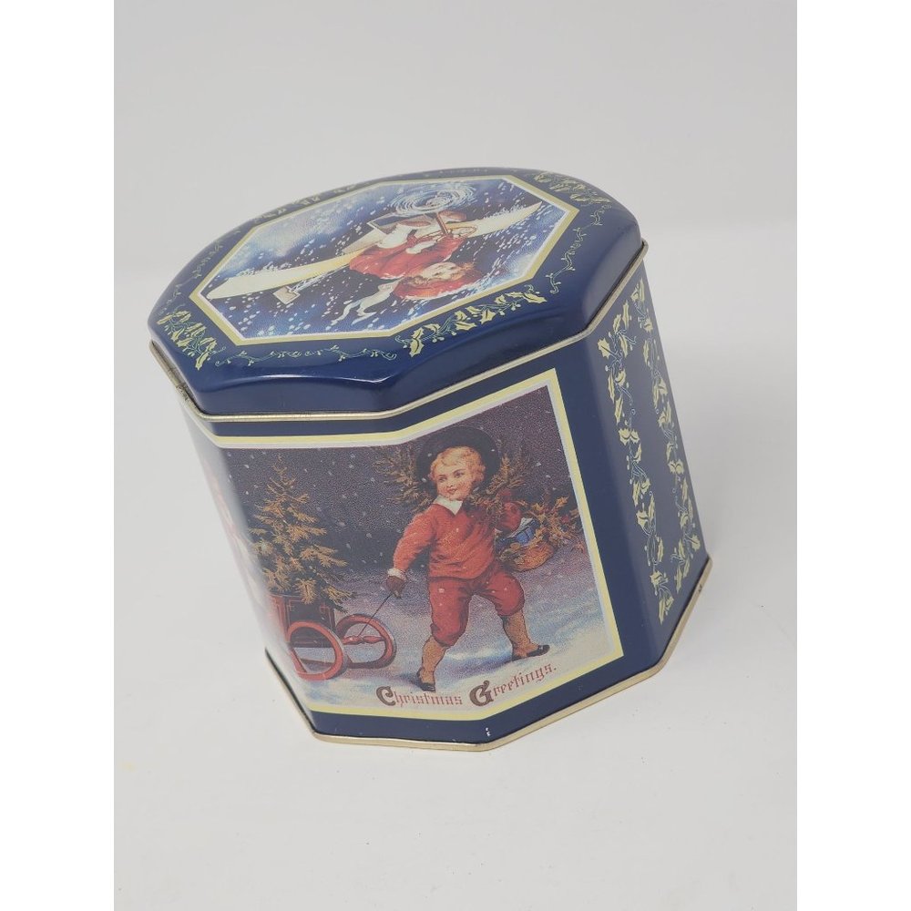 The Tin Box Company Of America Small Octogon Christmas‎ Tin By Wood River